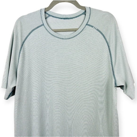 LULULEMON Metal Vent Tech Short Sleeve Green White Stripe XL - Picture 6 of 9